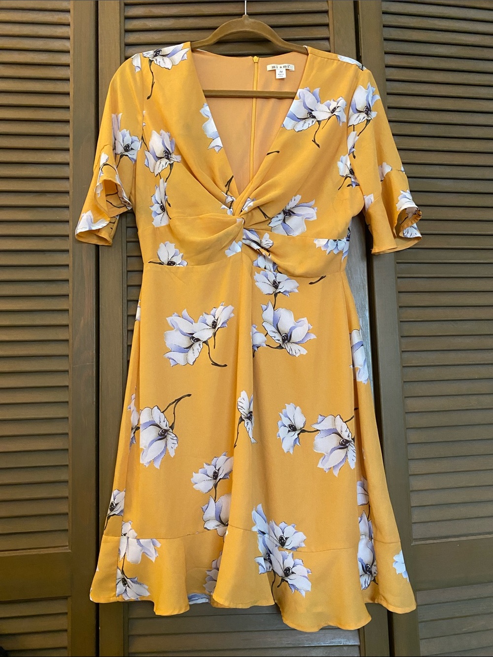 miami Mustard Yellow Floral Twist-Front Midi Dress